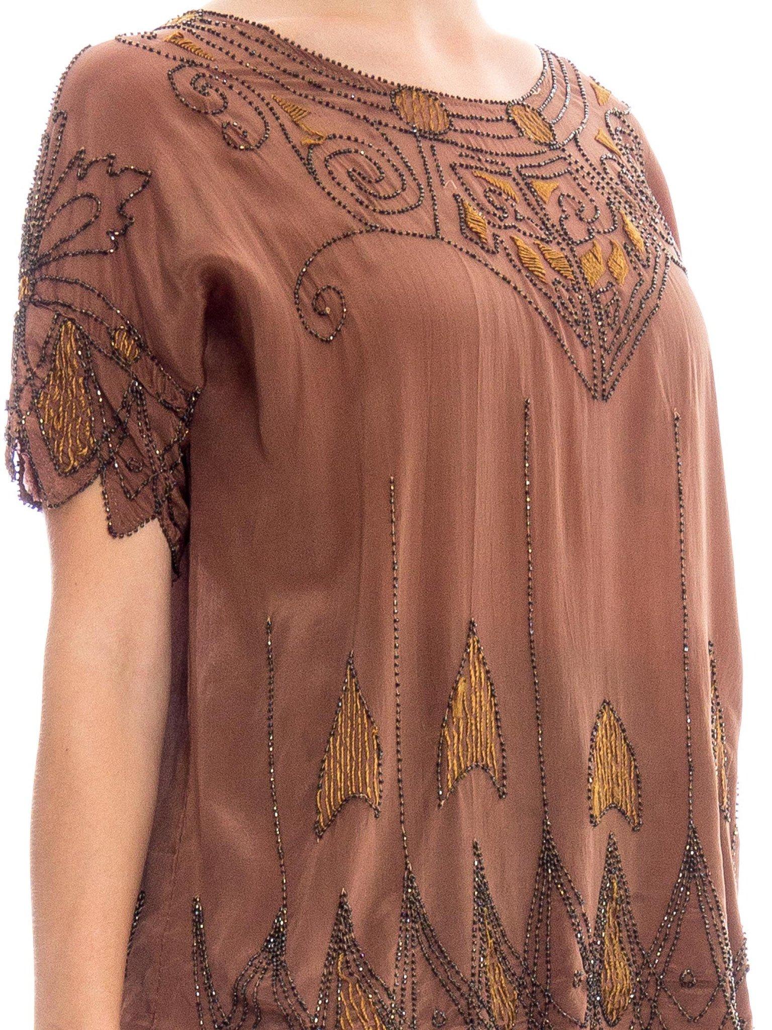 1920S Silk Crepe De Chine Deco Beaded & Embroidered Top For Sale 3