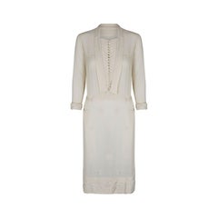 1920s Silk Cream Floral Embroidered Dress