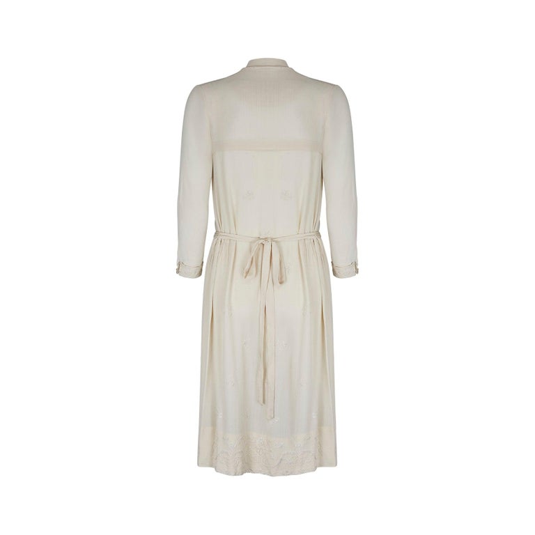 1920s Silk Cream Floral Embroidered Dress For Sale at 1stDibs