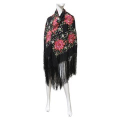 1920s Silk Flower Embroidered Piano Shawl