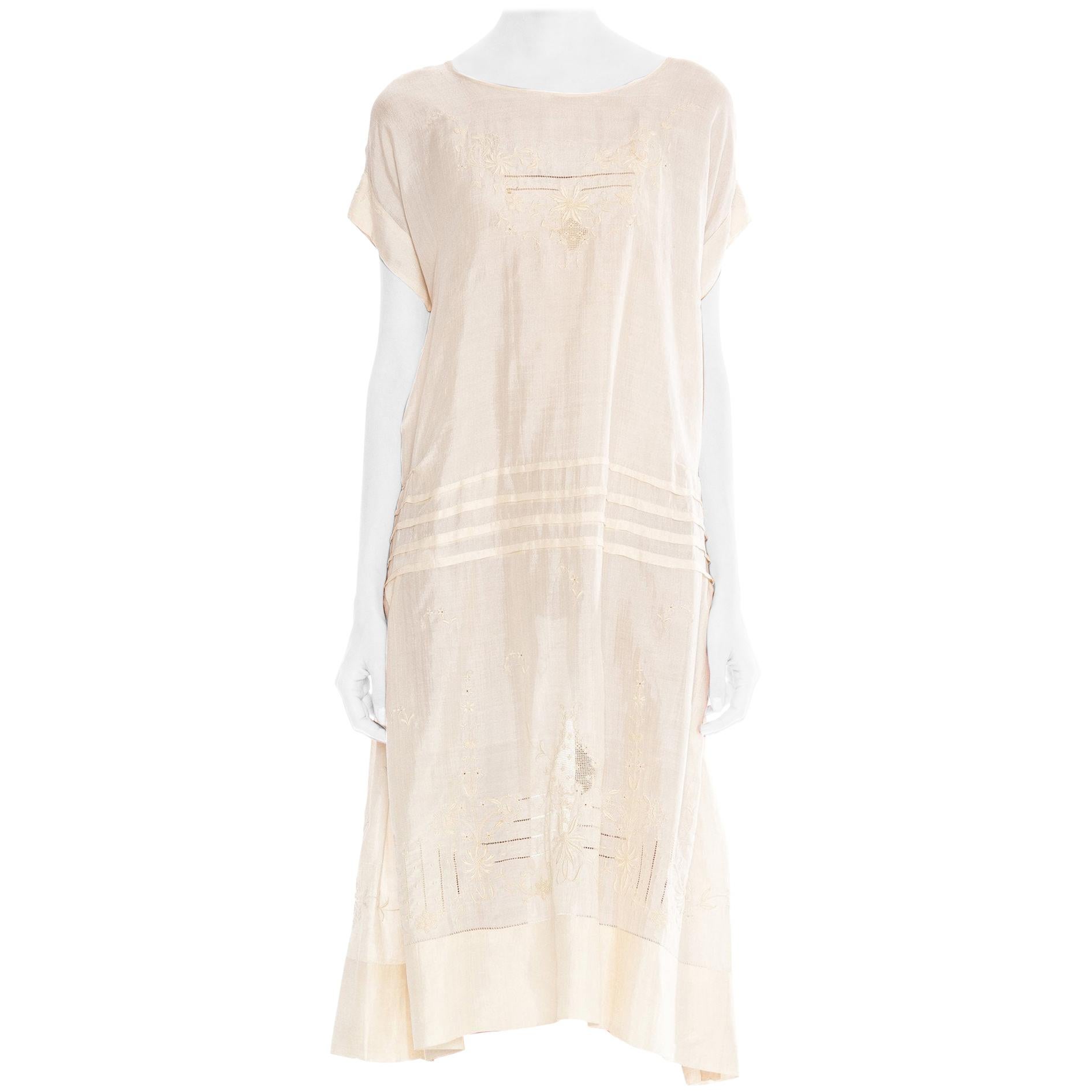 1920S Ivory Silk Dress With Exceptional Hand Embrooidery at 1stDibs