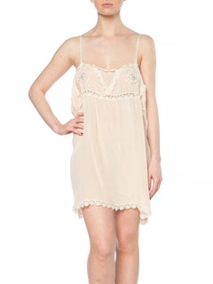 1920S Blush Pink Silk & Lace Slip Dress Negligee