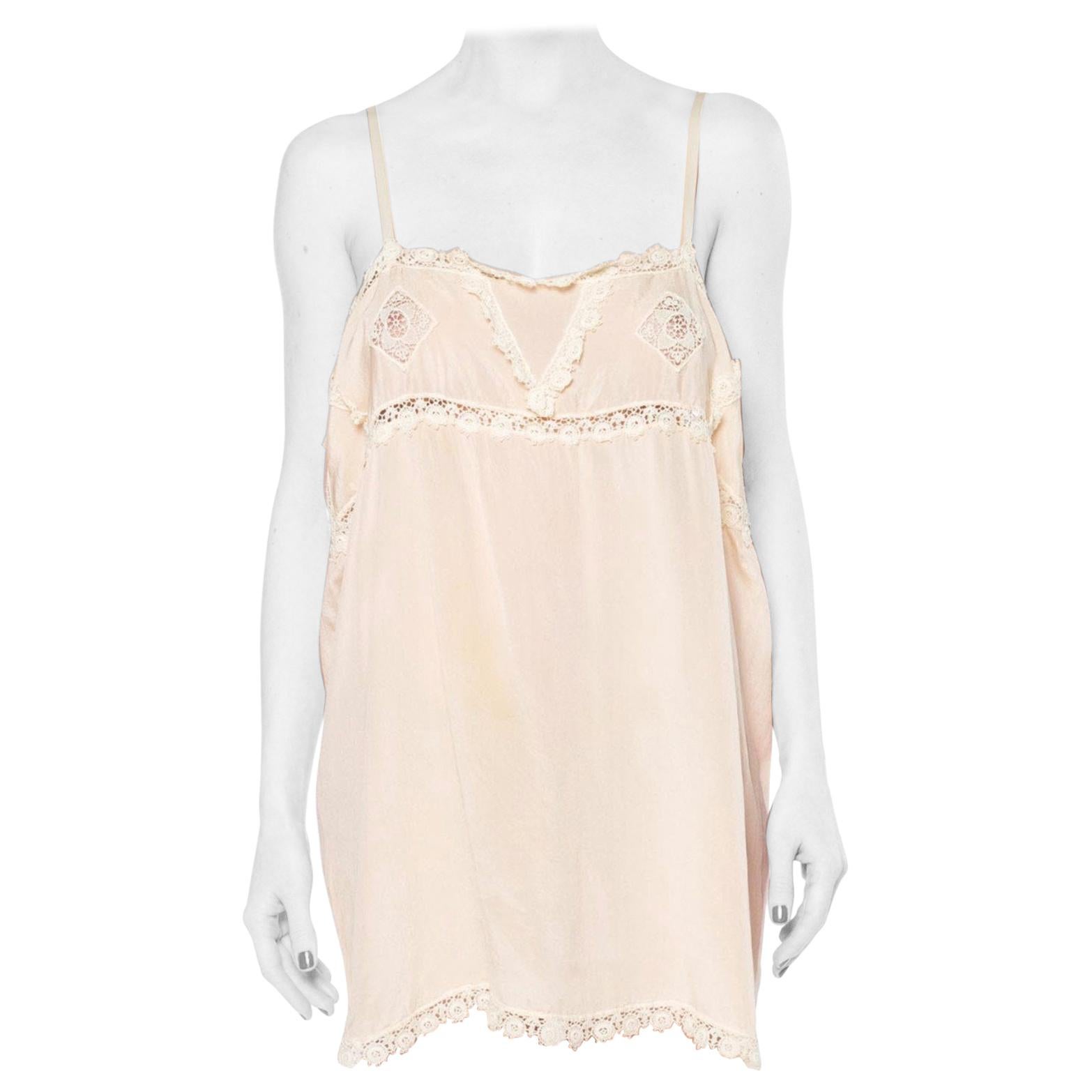 1920S Blush Pink Silk & Lace Slip Dress Negligee