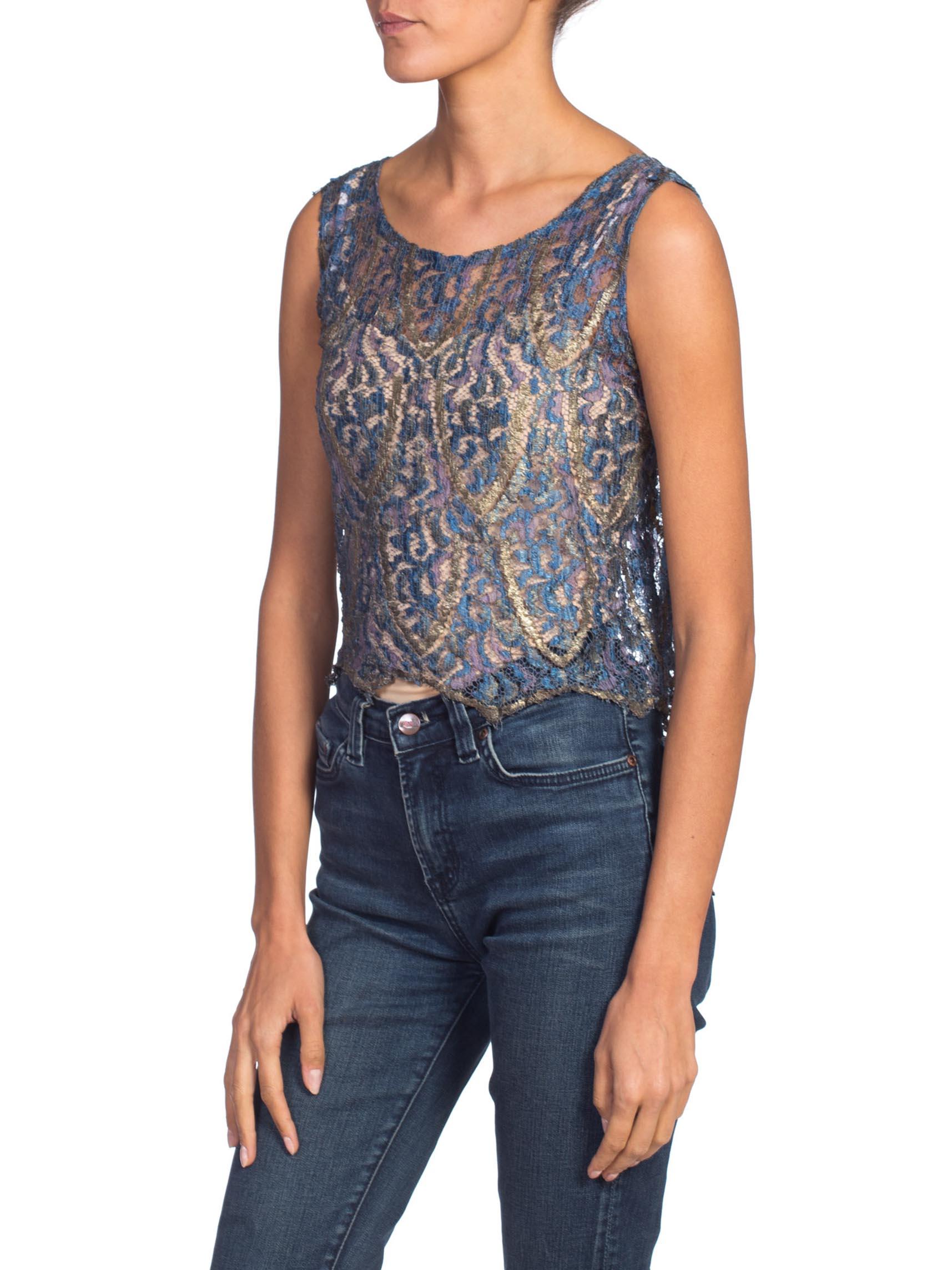 Women's 1920's Silk + Silver Lame Lace Top