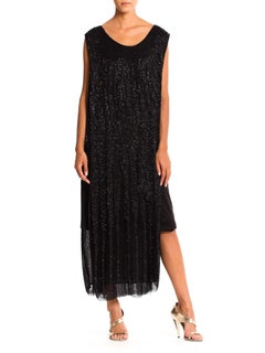 1920'S  Black Silk Fully Beaded Tabard Dress