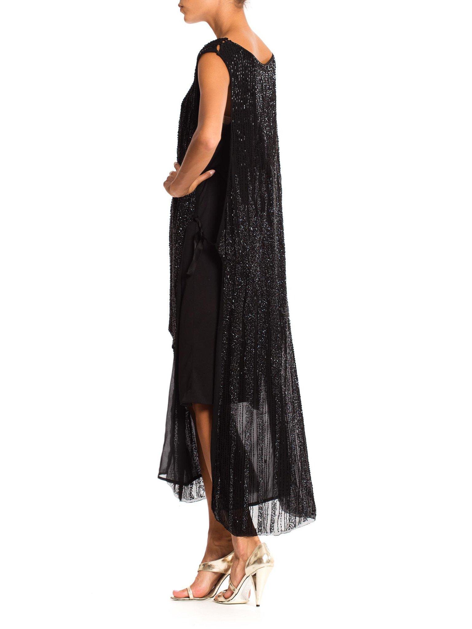Women's 1920'S  Black Silk Fully Beaded Tabard Dress For Sale