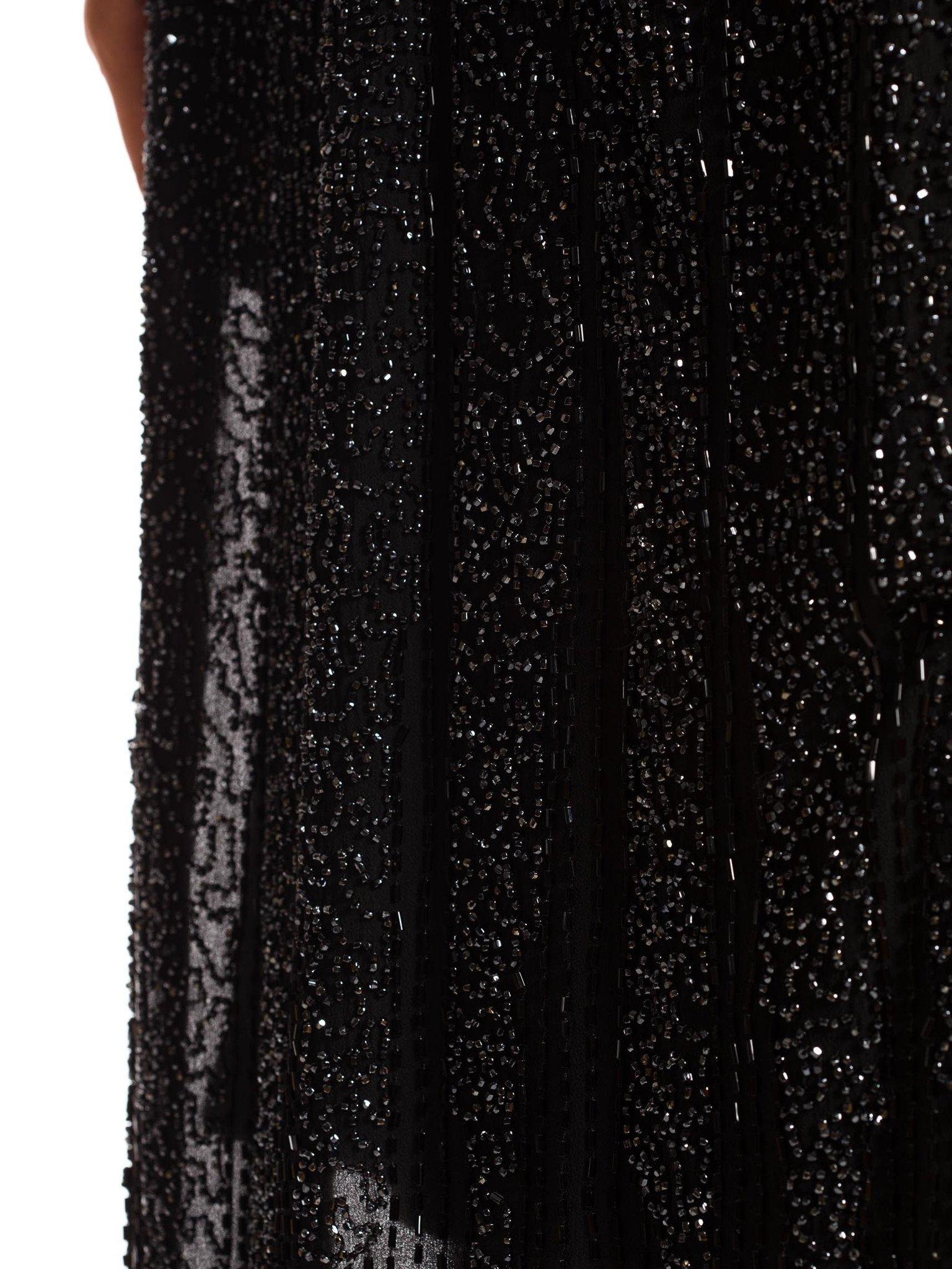 1920'S  Black Silk Fully Beaded Tabard Dress For Sale 3