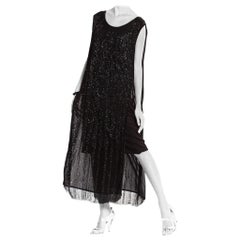 Used 1920'S  Black Silk Fully Beaded Tabard Dress