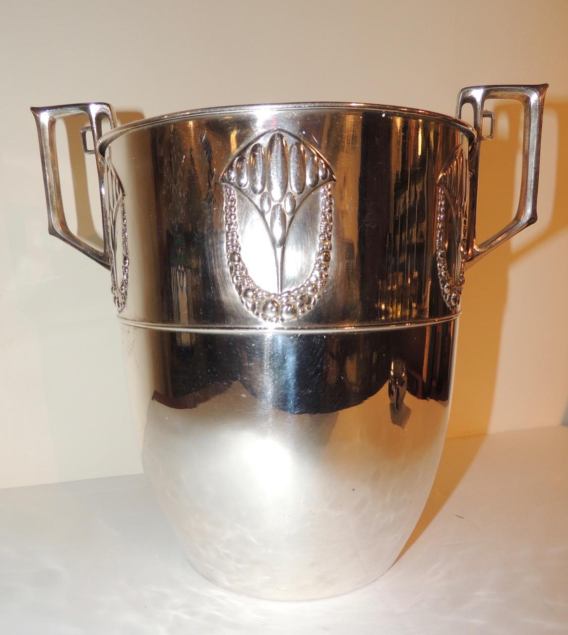 German 1920s Silver Champagne cooler with Repousse Floral Motif, 1920s For Sale