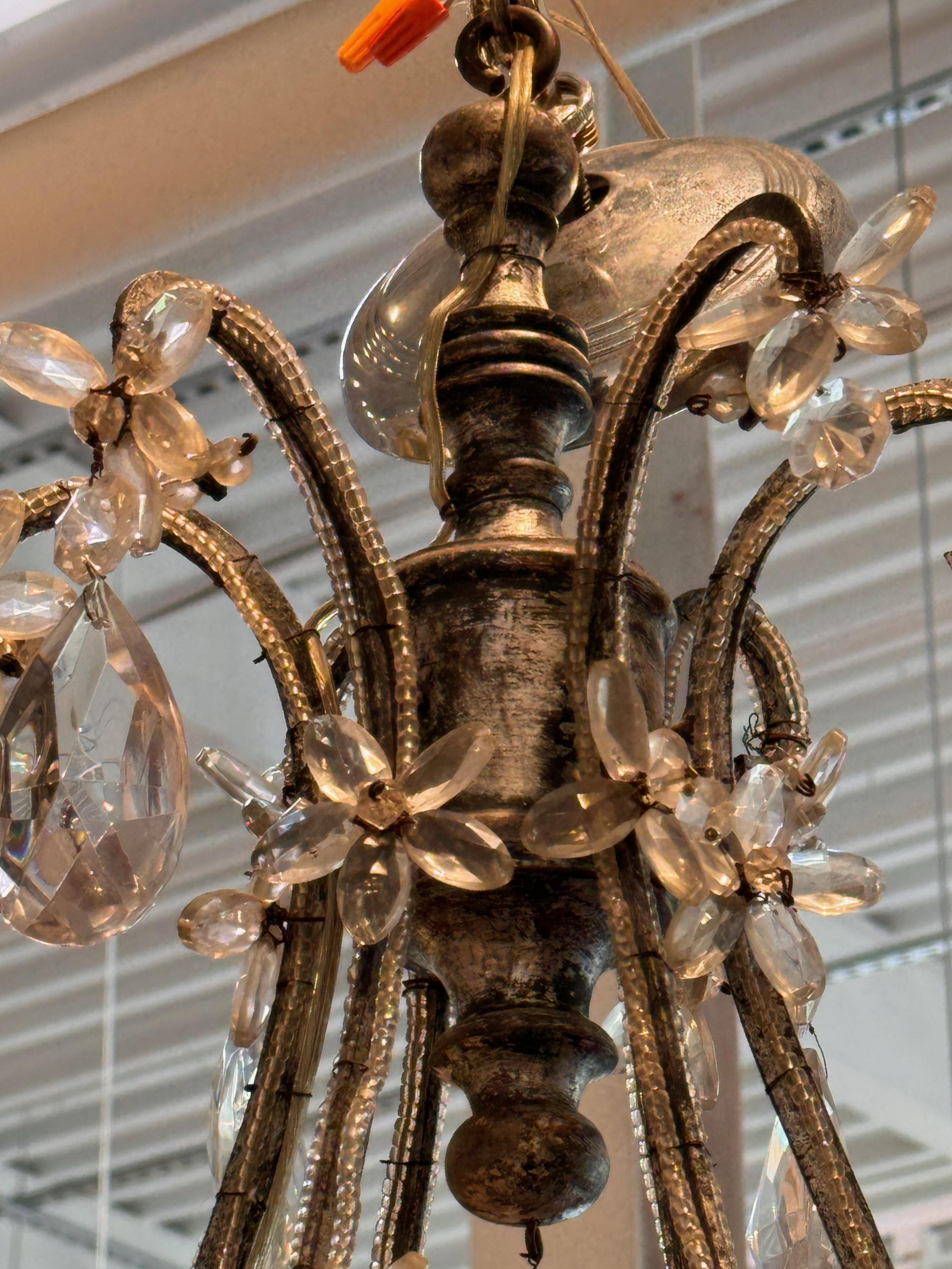 1920s Silver & Giltwood Iron Chandelier 6