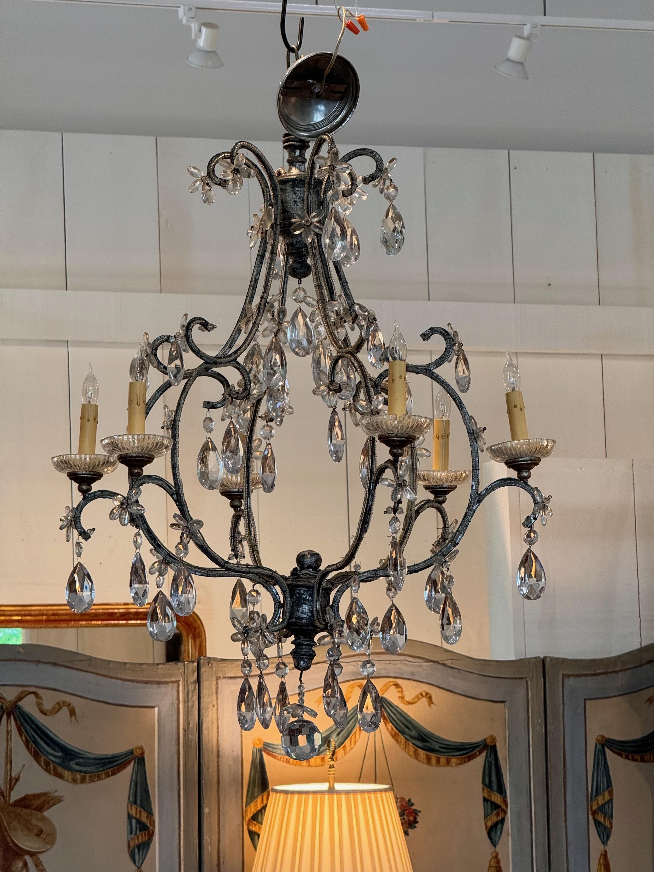 Italian 1920s Silver & Giltwood Iron Chandelier