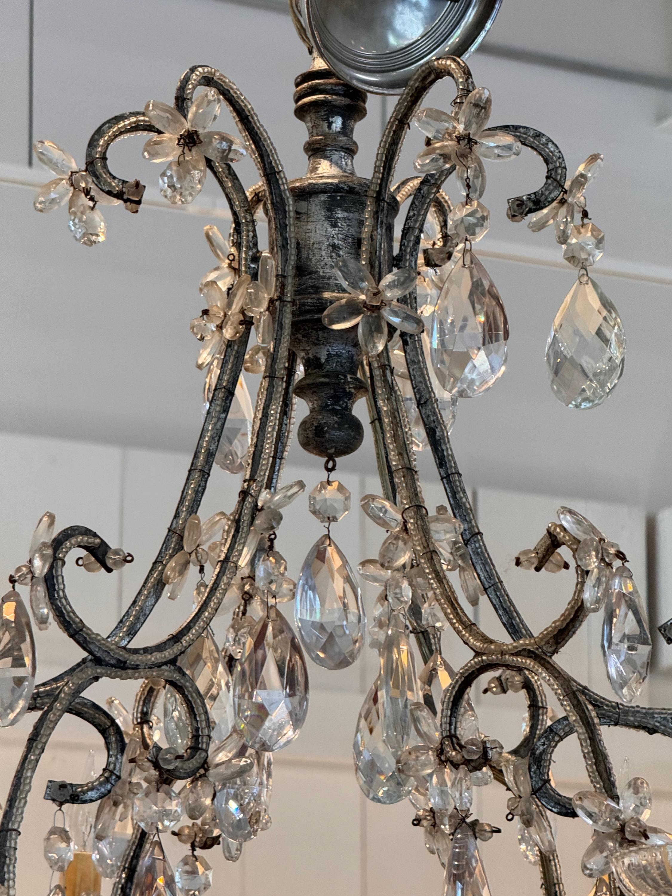1920s Silver & Giltwood Iron Chandelier In Good Condition In Charlottesville, VA