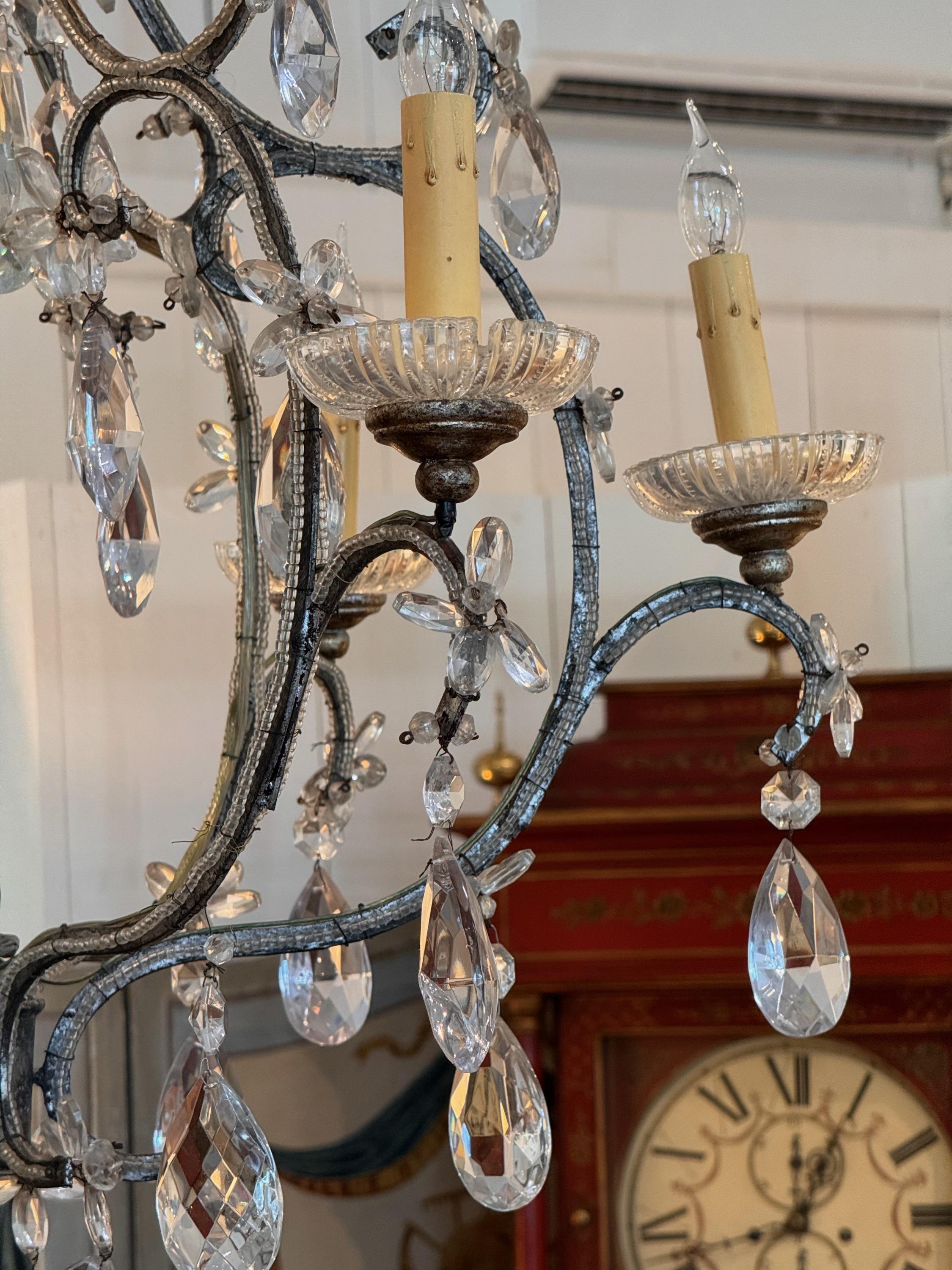Early 20th Century 1920s Silver & Giltwood Iron Chandelier