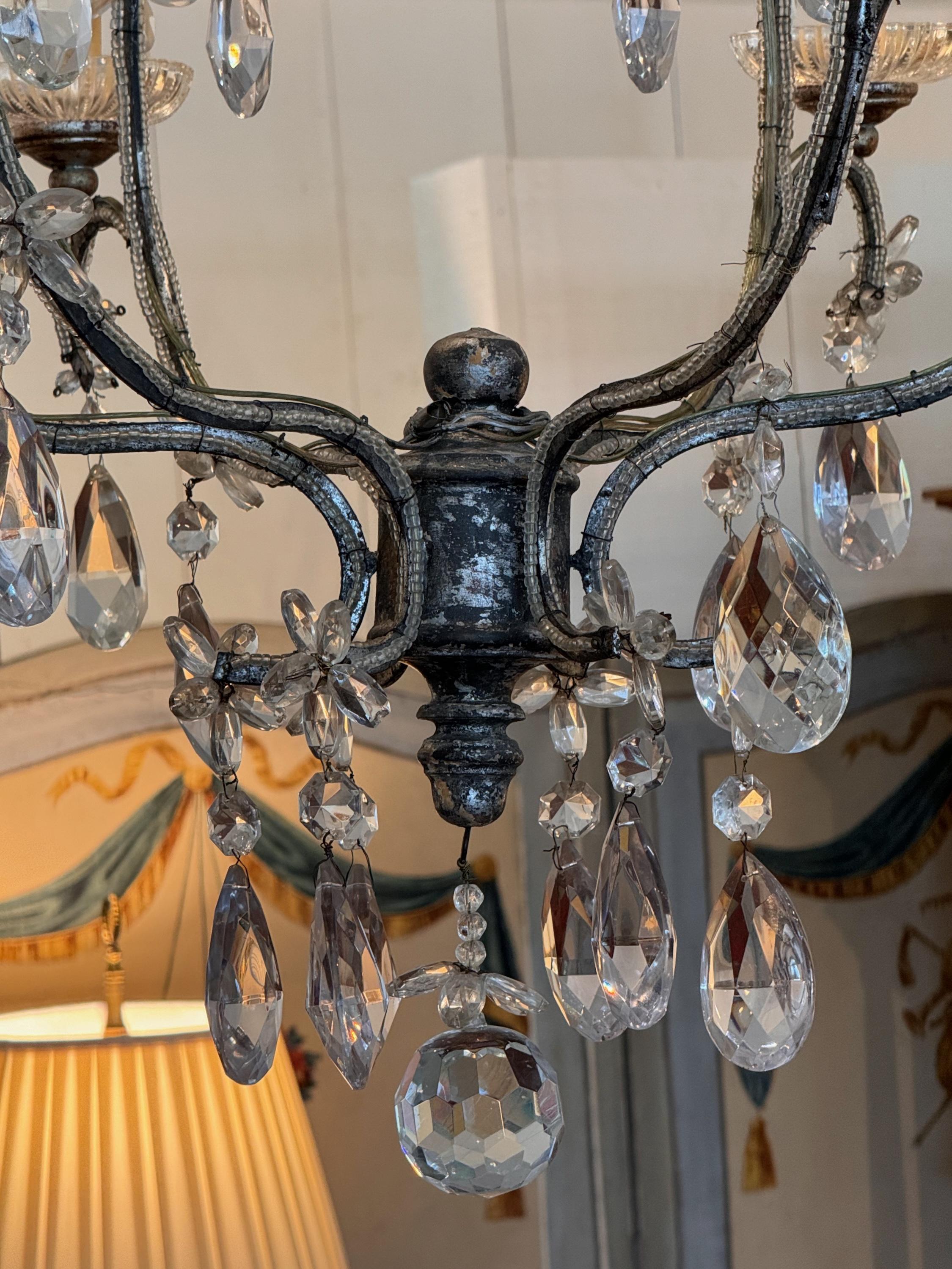 Metal 1920s Silver & Giltwood Iron Chandelier