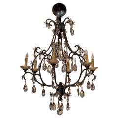 Antique 1920s Silver & Giltwood Iron Chandelier