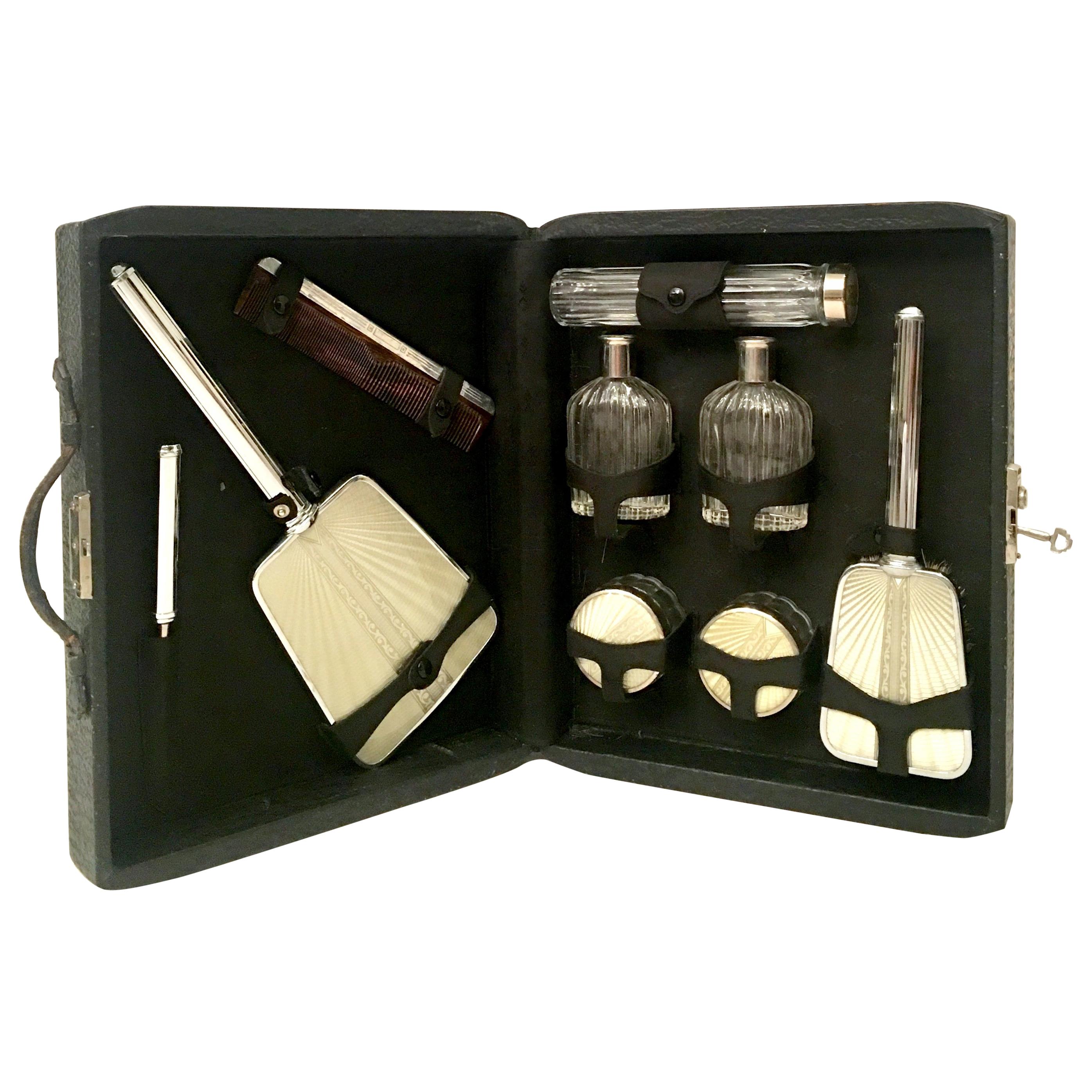 1920
S Silver Guilloche and Cut Glass Vanity Grooming Table To Travel S/11