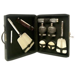 1920'S Silver Guilloche and Cut Glass Vanity Grooming Table To Travel S/11