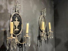 1920s Silver Plate Sconces With Etched Mirror