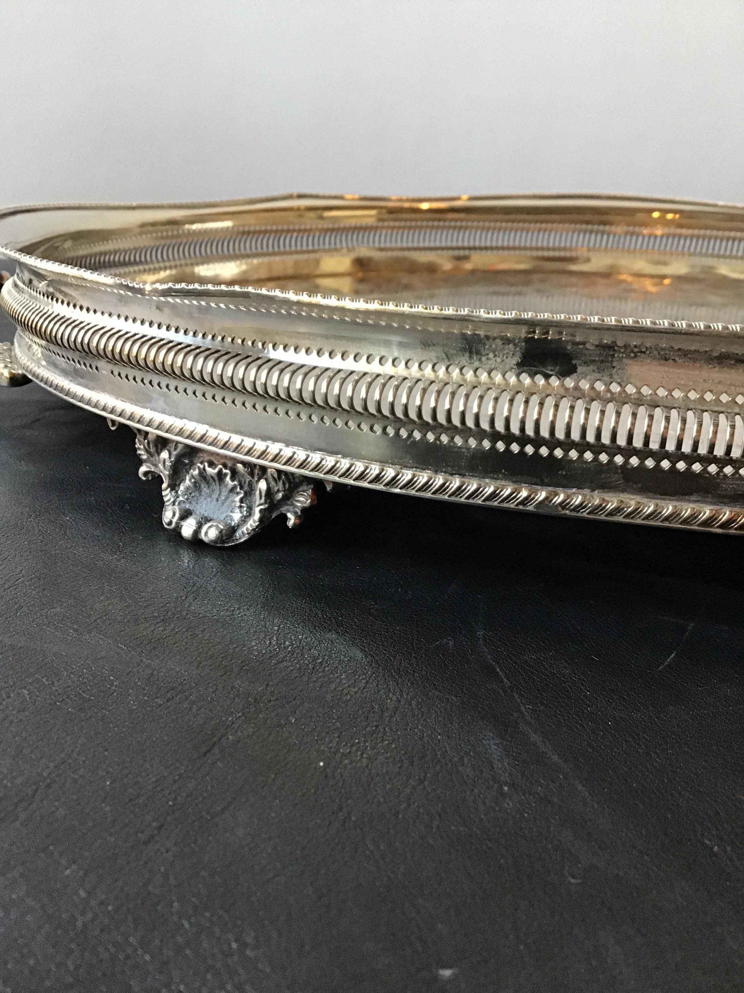 1920s Silver Plate Tray with Gallery 6