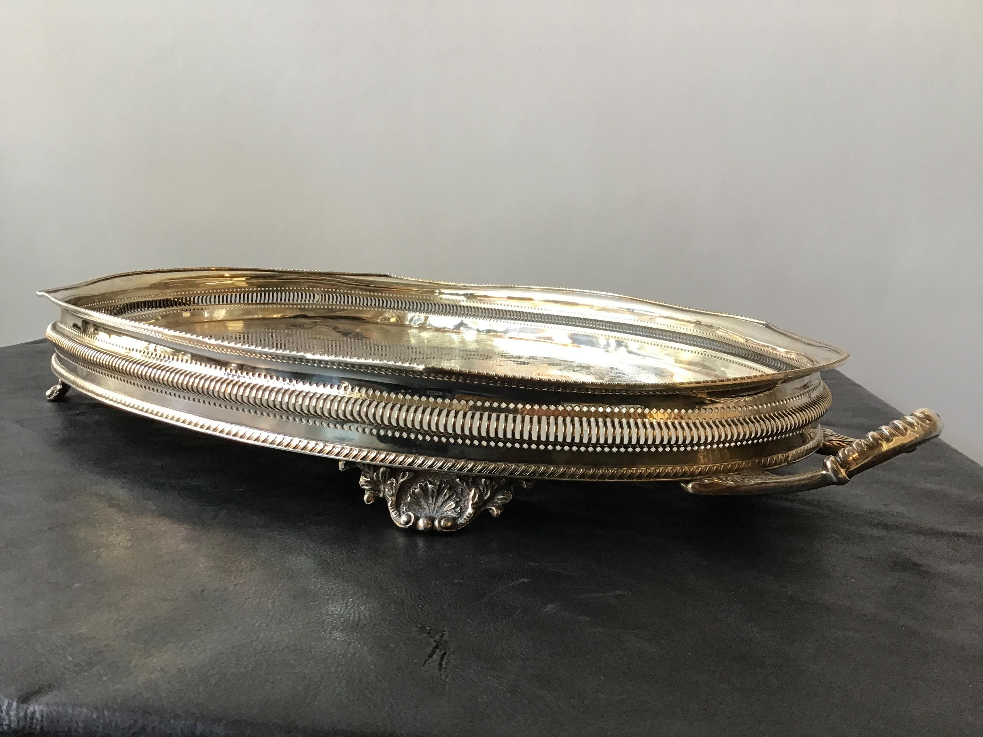 Early 20th Century 1920s Silver Plate Tray with Gallery