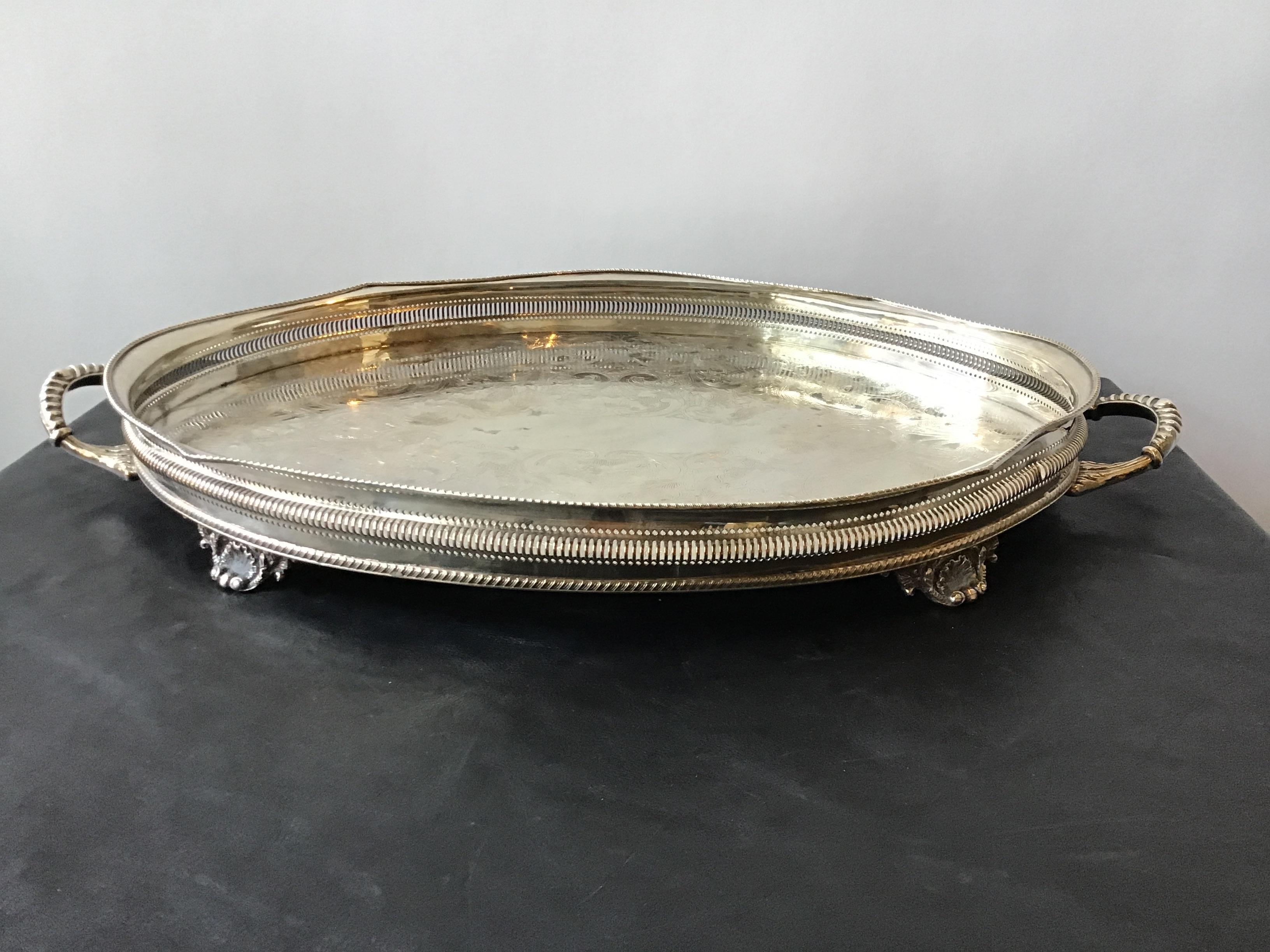 1920s Silver Plate Tray with Gallery 2