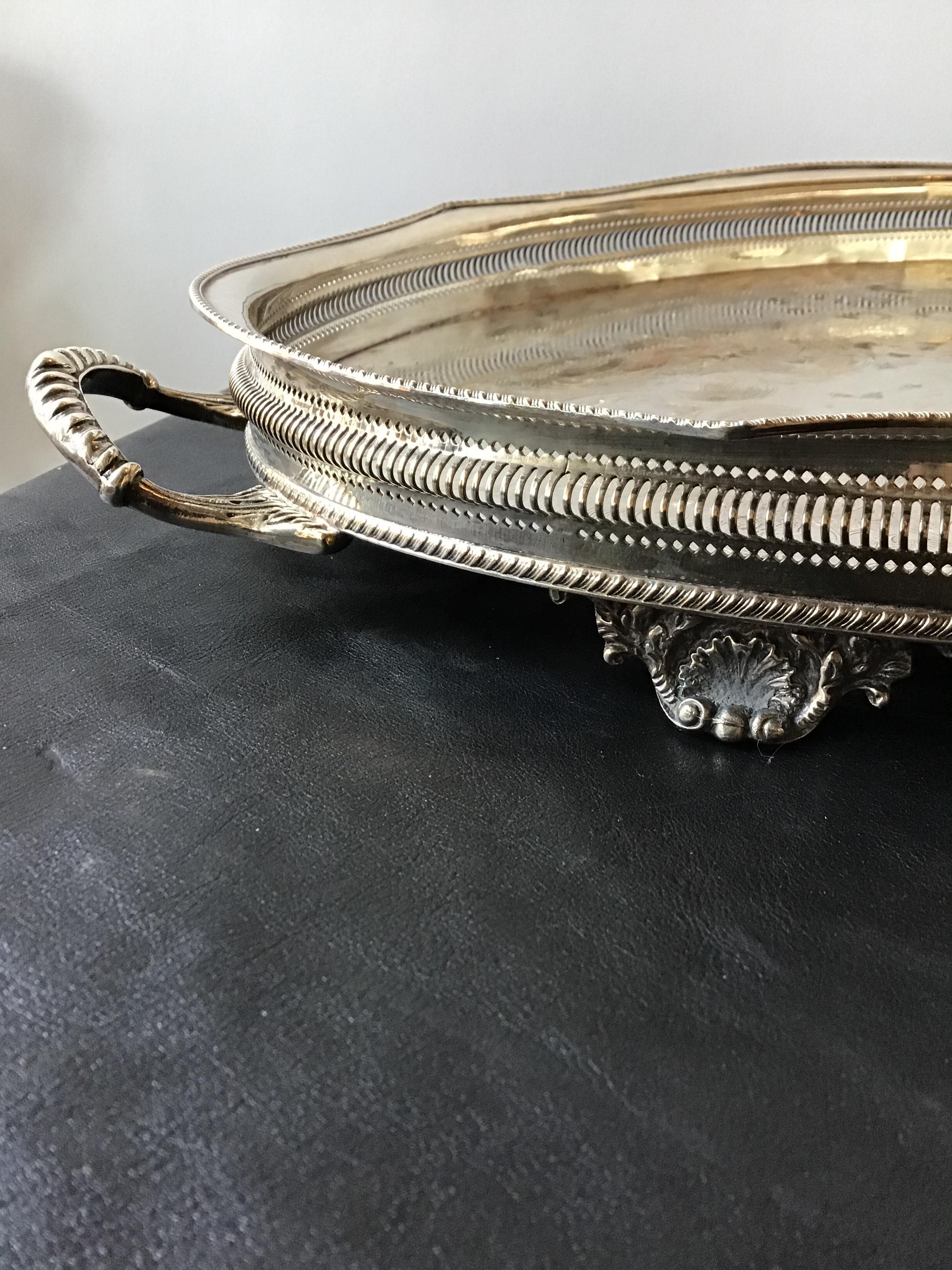 1920s Silver Plate Tray with Gallery 3