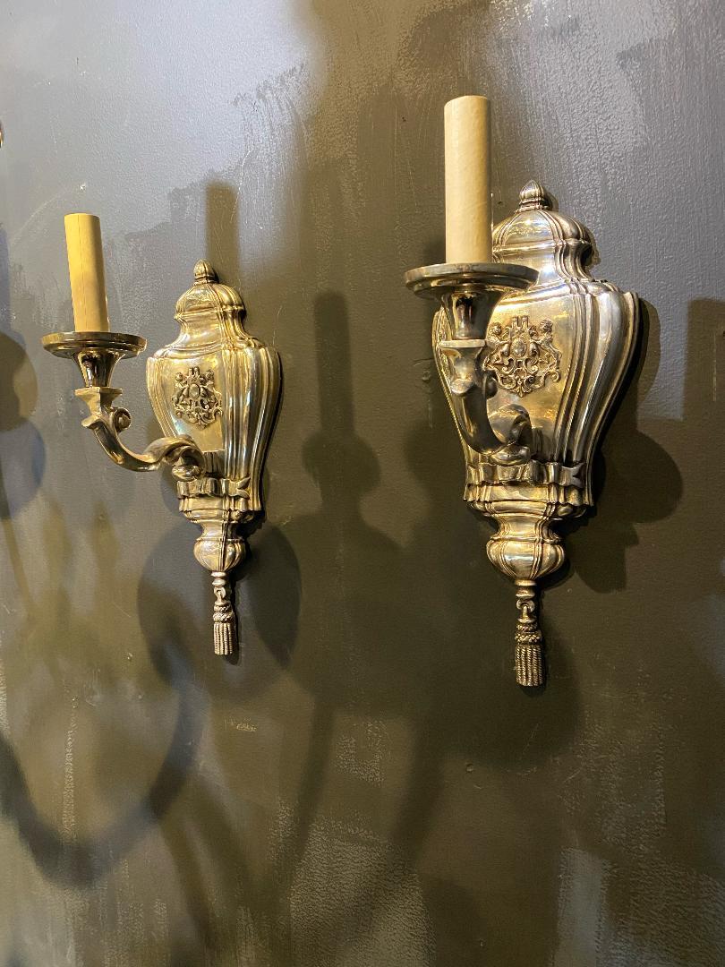 Neoclassical 1920's Silver Plated Caldwell One Light Sconces For Sale