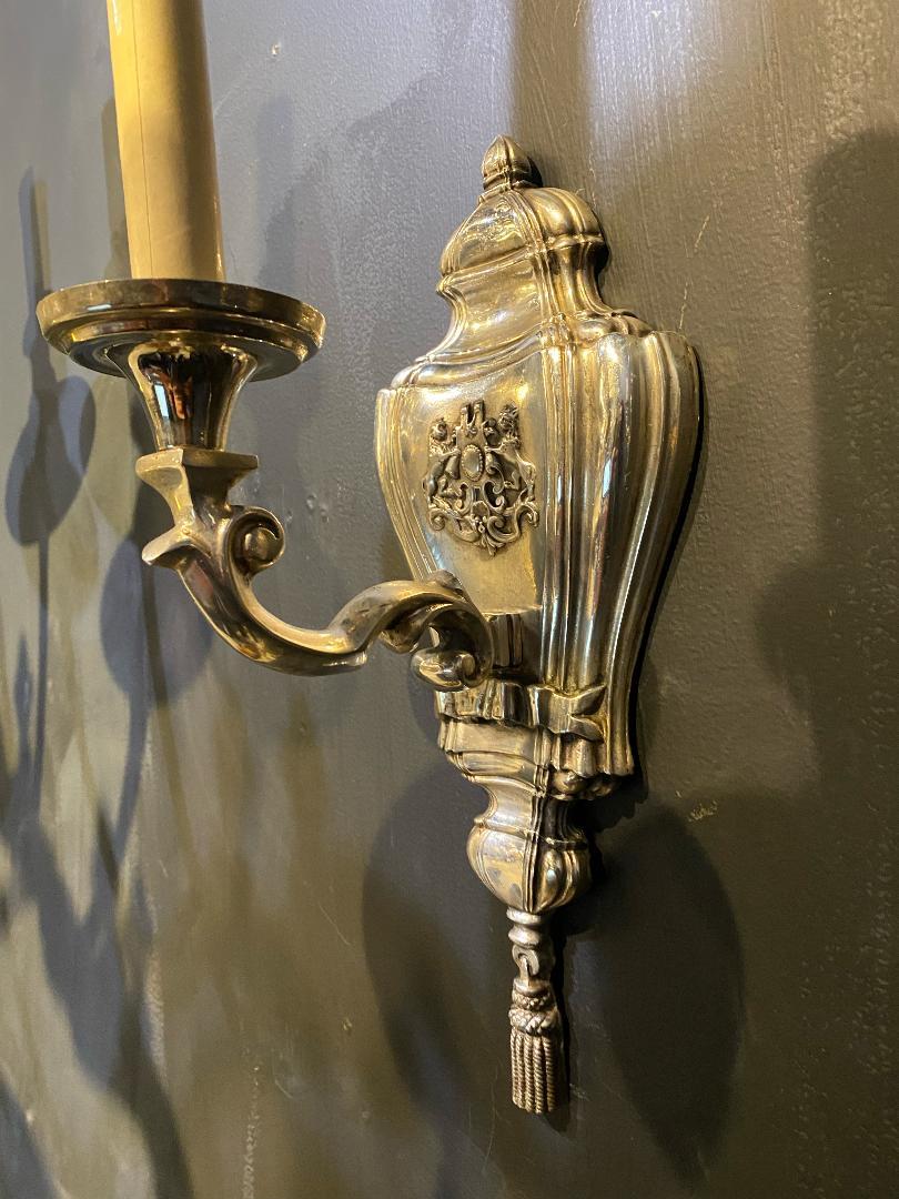 American 1920's Silver Plated Caldwell One Light Sconces For Sale
