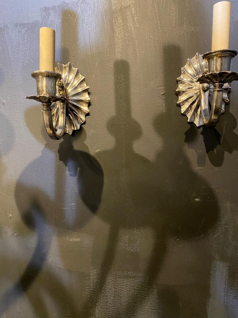 1920's Silver Plated Caldwell One Light Sconces In Good Condition For Sale In New York, NY