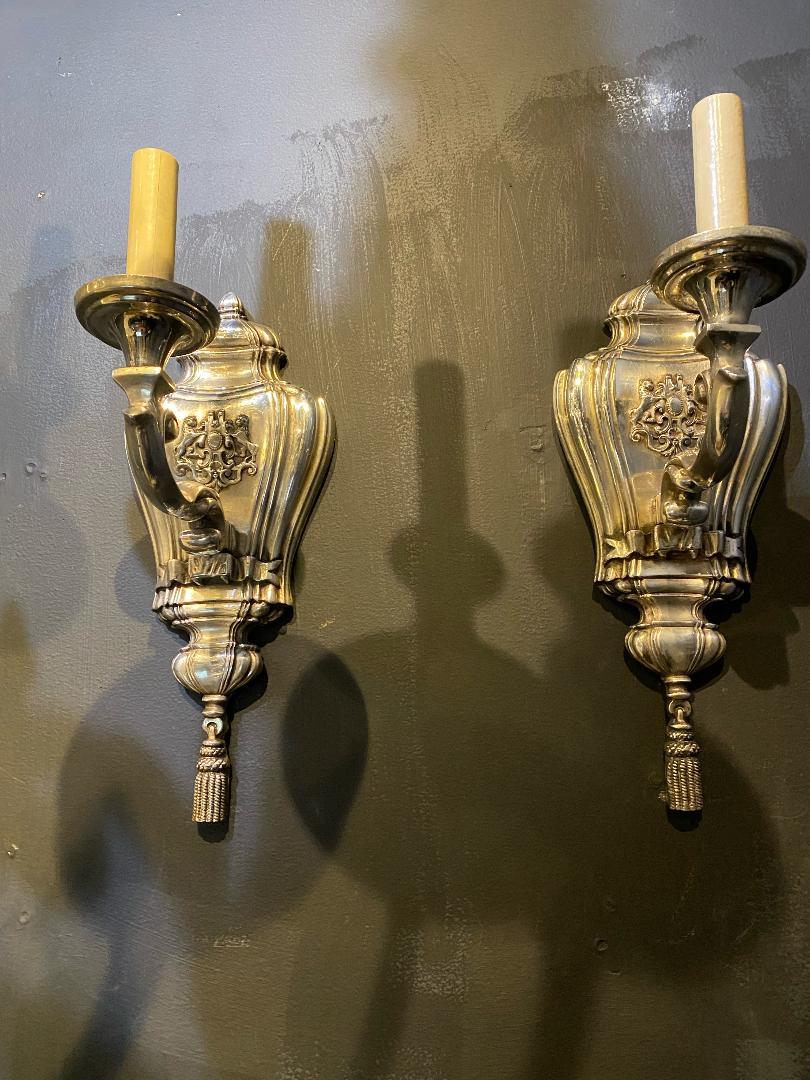 1920's Silver Plated Caldwell One Light Sconces For Sale 1