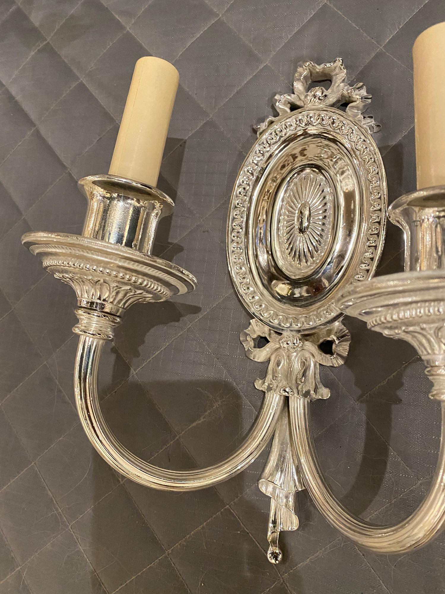 American Classical 1920s Silver Plated Caldwell Sconces For Sale