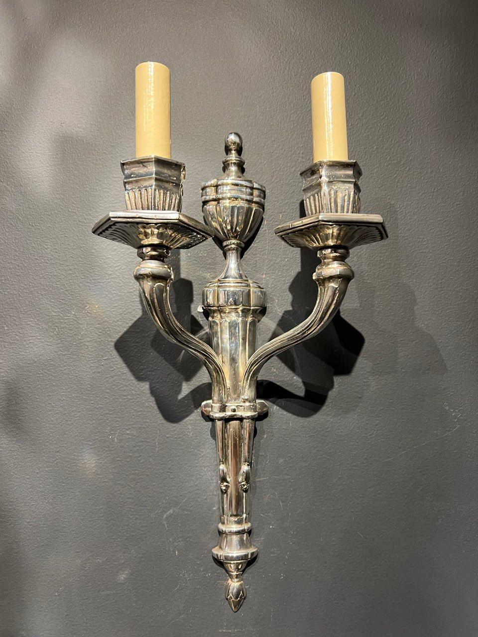 Neoclassical 1920's Silver Plated Caldwell Sconces For Sale