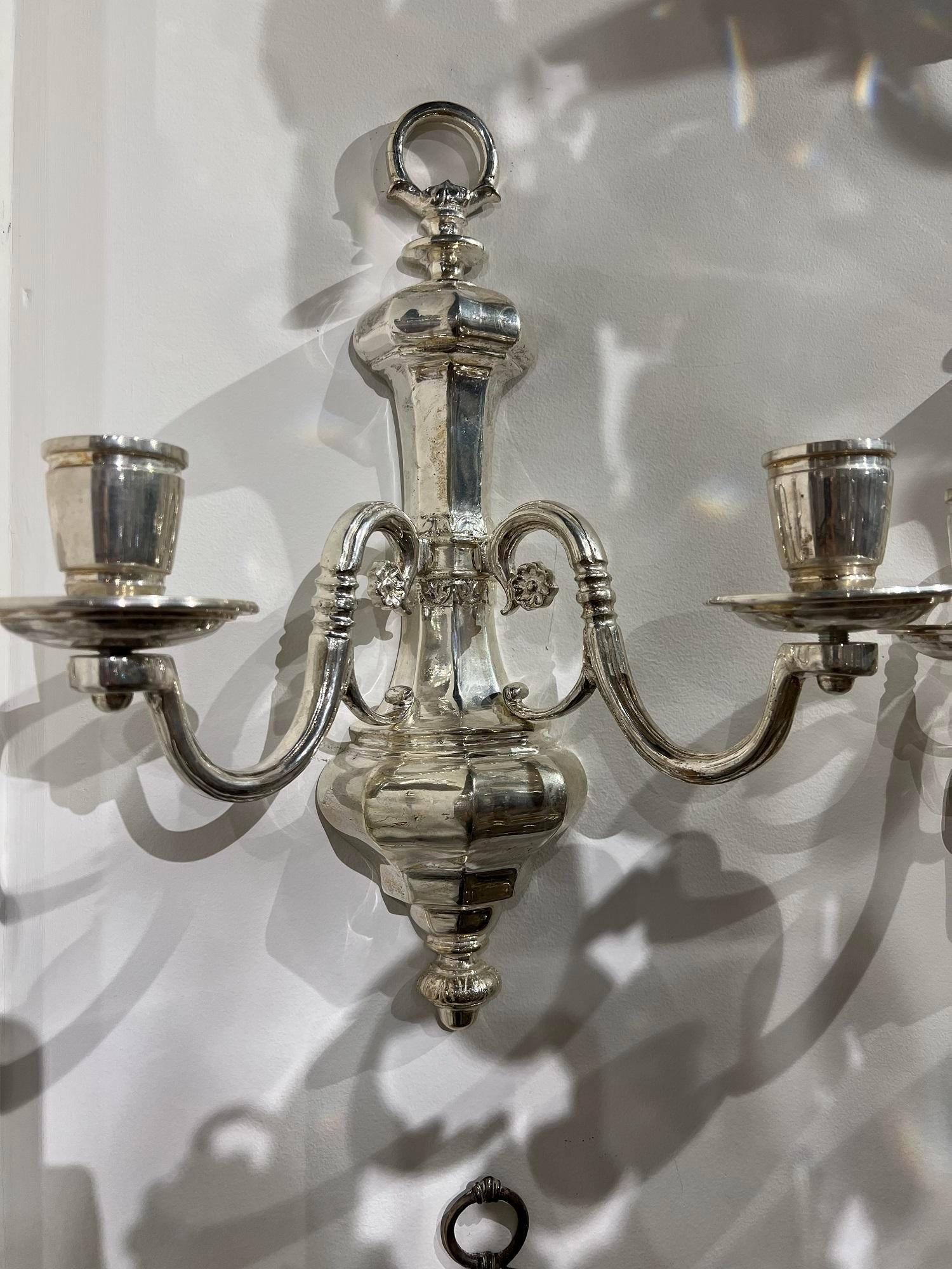 American 1920’s Silver Plated Caldwell Sconces For Sale