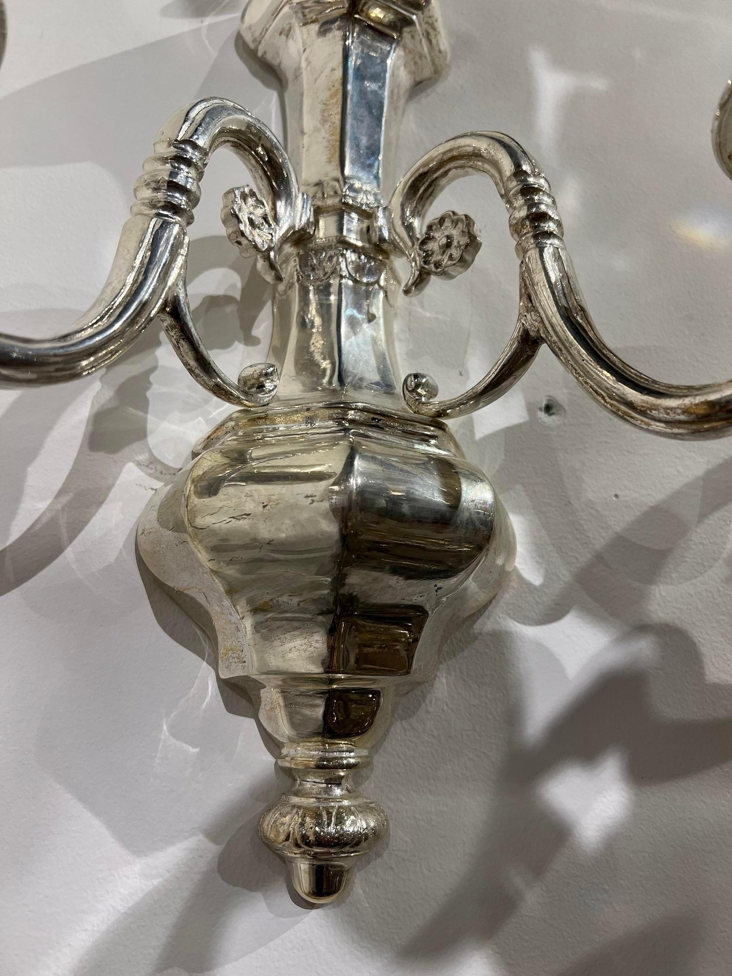 1920’s Silver Plated Caldwell Sconces In Good Condition For Sale In New York, NY