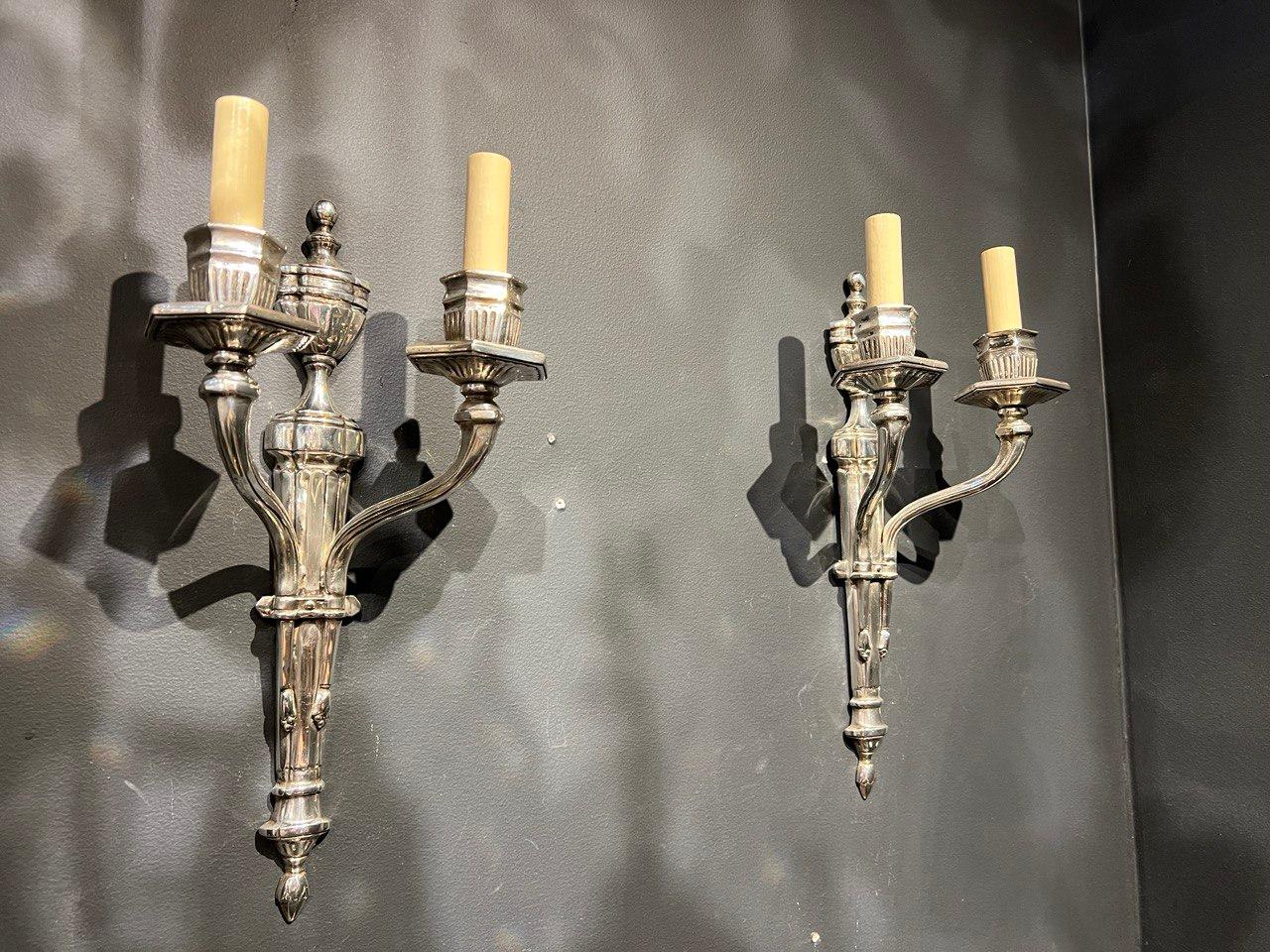 Silvered 1920's Silver Plated Caldwell Sconces For Sale