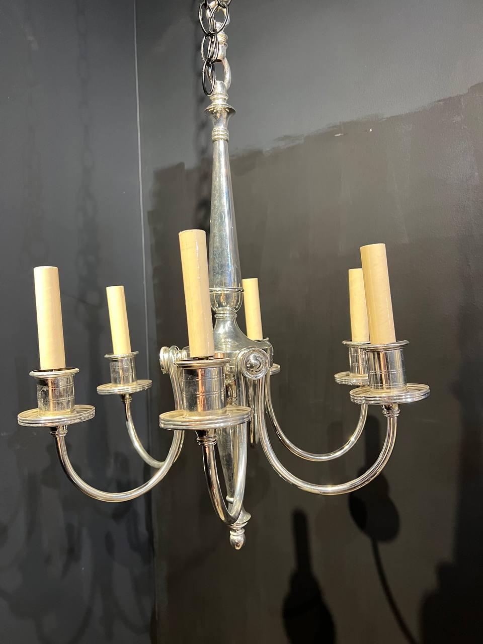 A circa 1920’s Caldwell silver plated chandelier with six lights