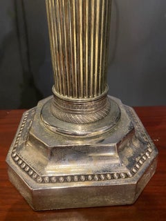 1920s Silver Plated Empire Column Table Lamps
