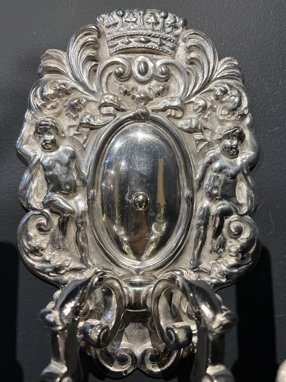 Unknown 1920s Silver Plated Sconces with cherubs  For Sale
