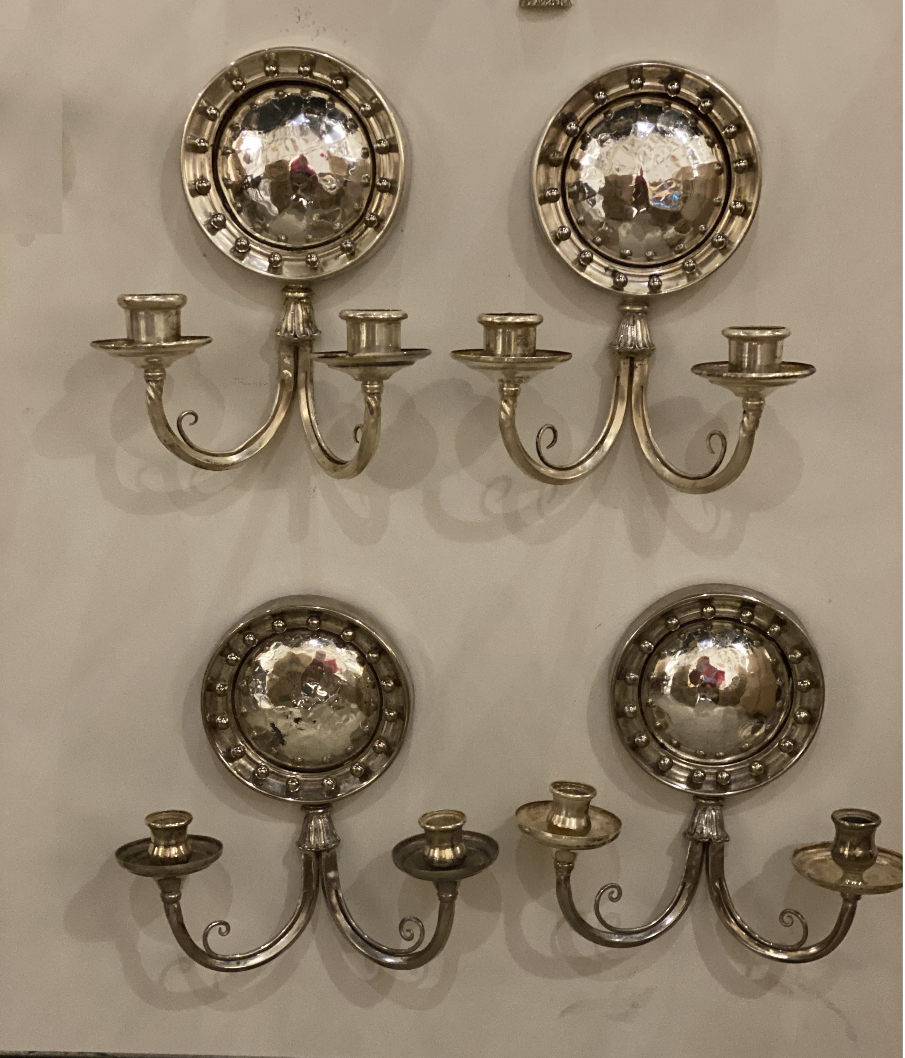20th Century Pair of Silver Plated Sconces with Convex Mirrored, Circa 1920s