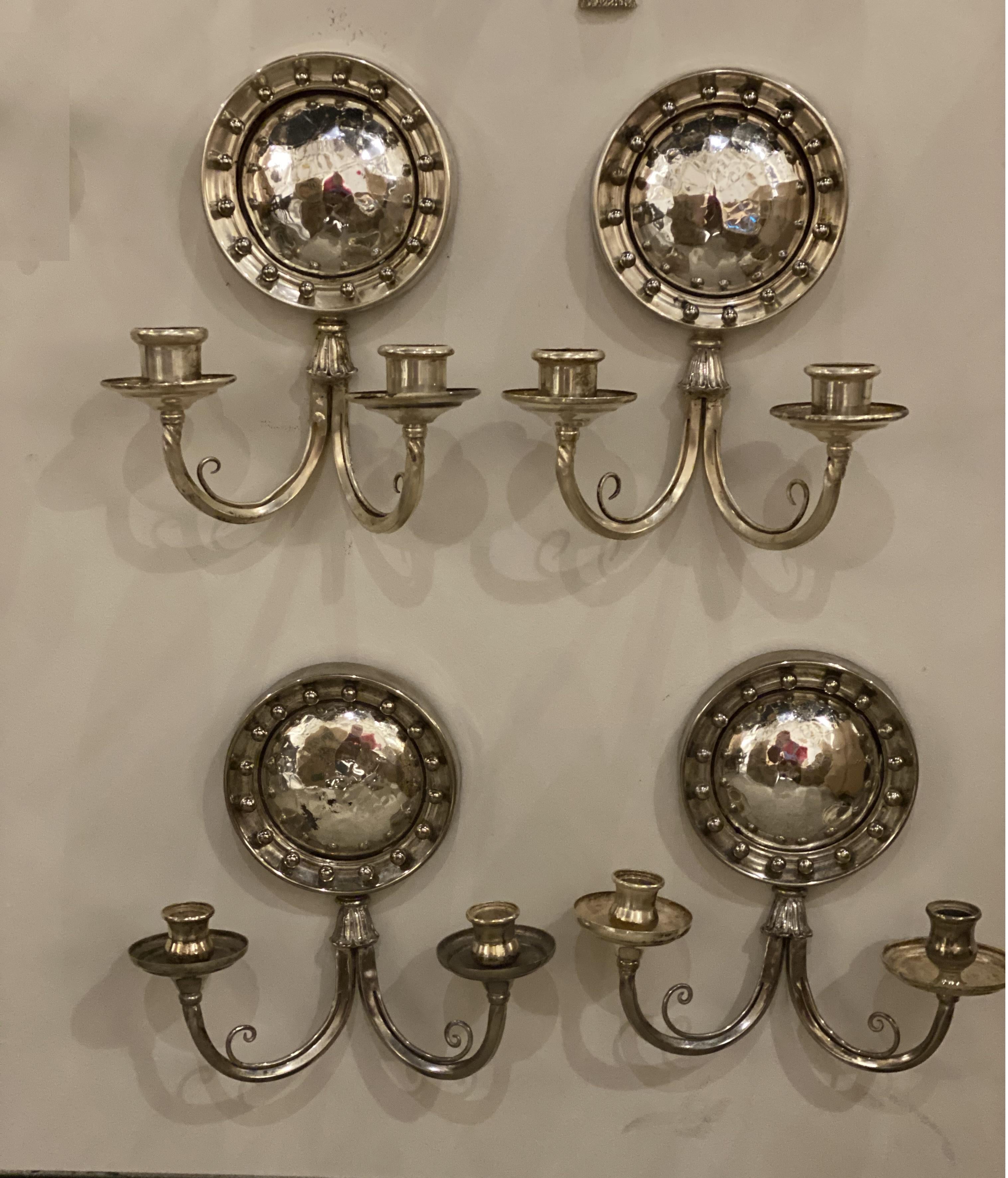 1920s Silver Plated Sconces With Convex Mirrored In Good Condition For Sale In New York, NY