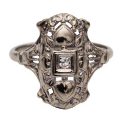 1920s Single Cut Diamond Promise Ring, 14 Karat Gold