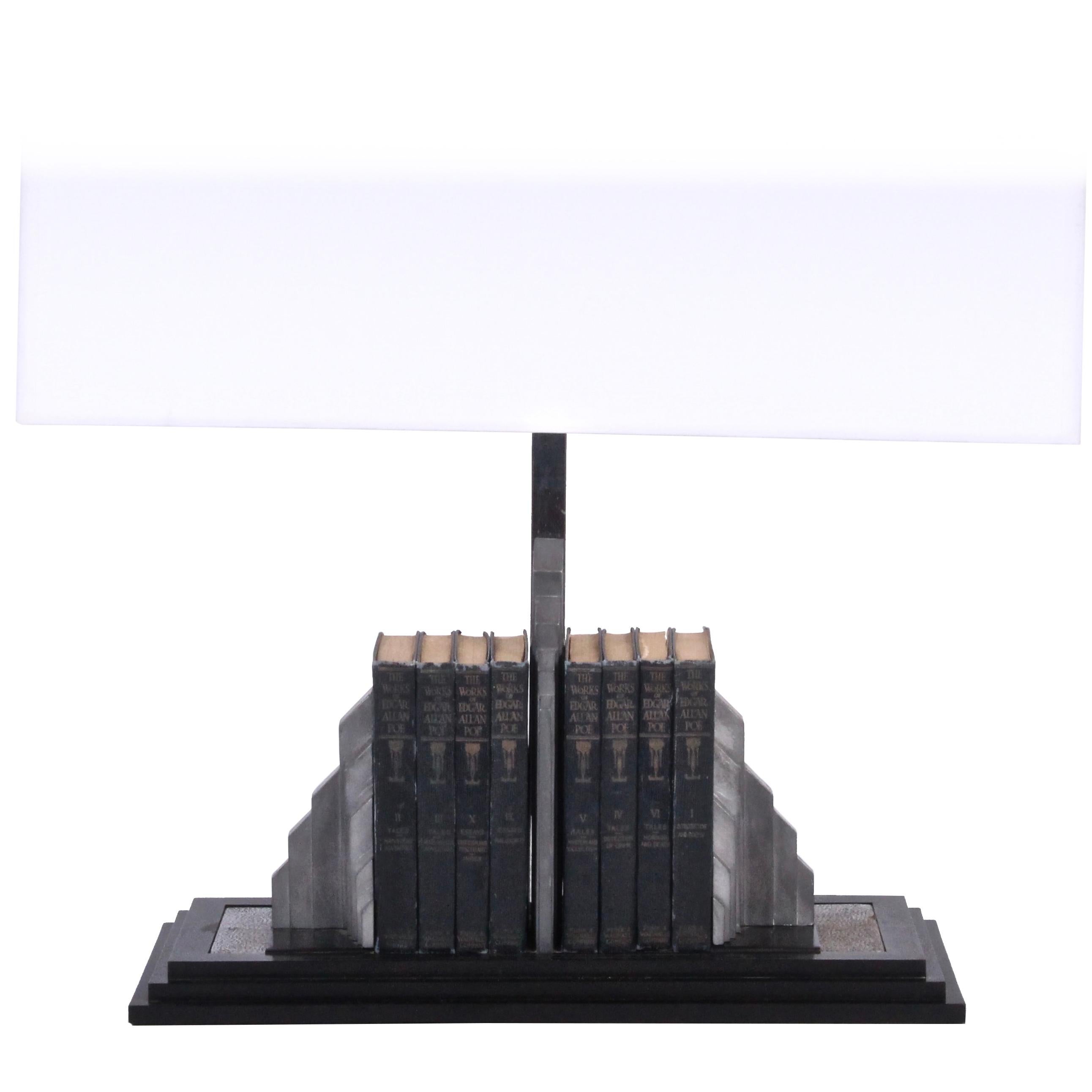 Black Bakelite & Nickel Bookend "Skyscraper" Table Lamp, 1920's For Sale
