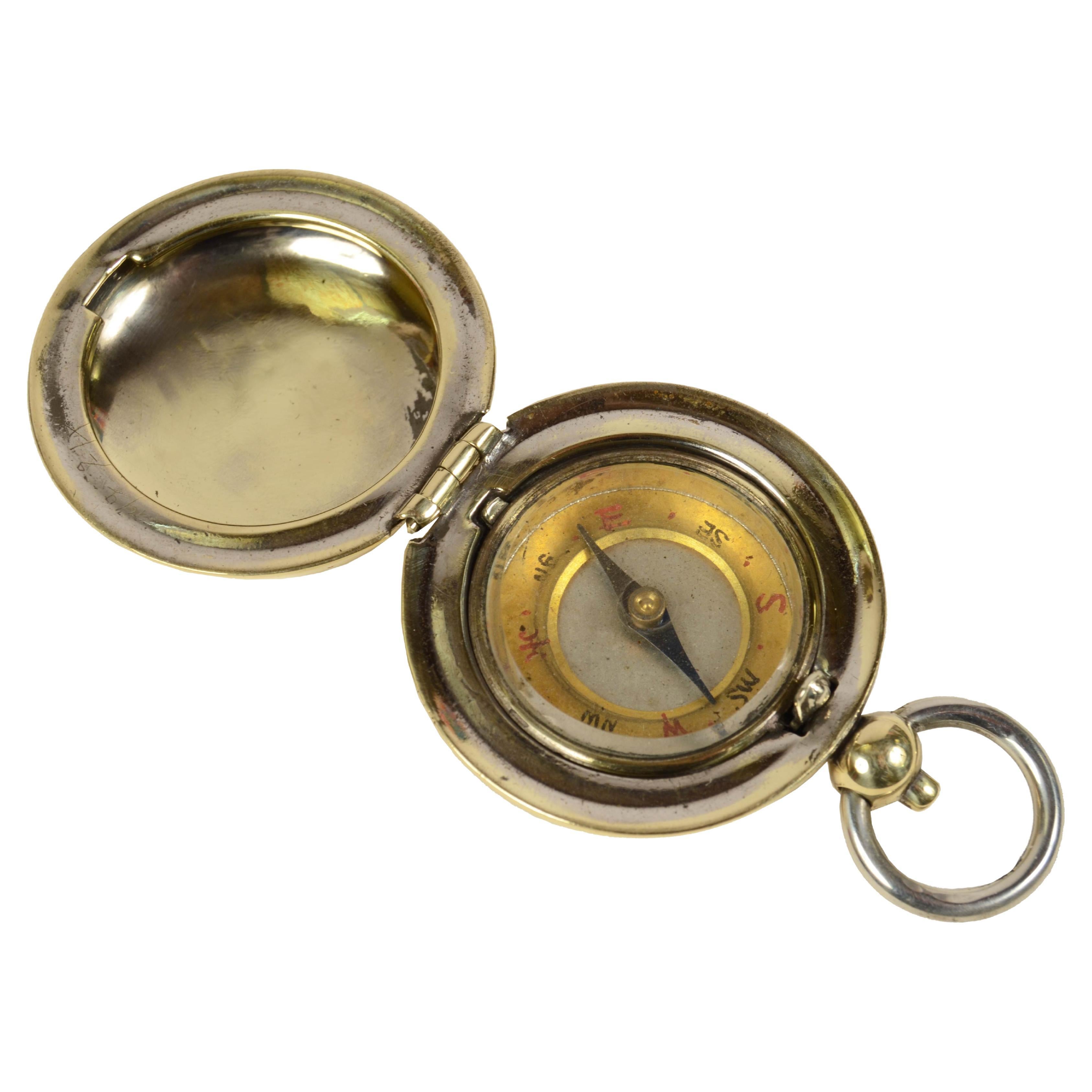 1930s Made in UK Small Brass Pocket Compass Antique Scientific