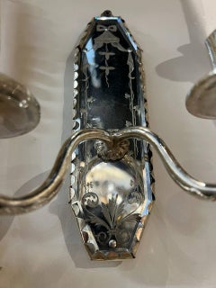 1920’s Small French Etched Mirrored Sconces