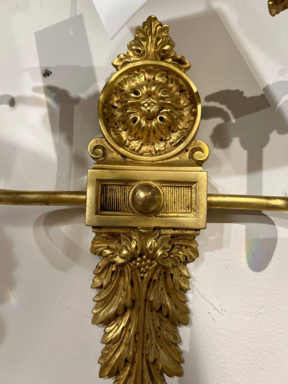 American Classical 1920s Small Gilt Bronze Caldwell Sconces with two lights For Sale