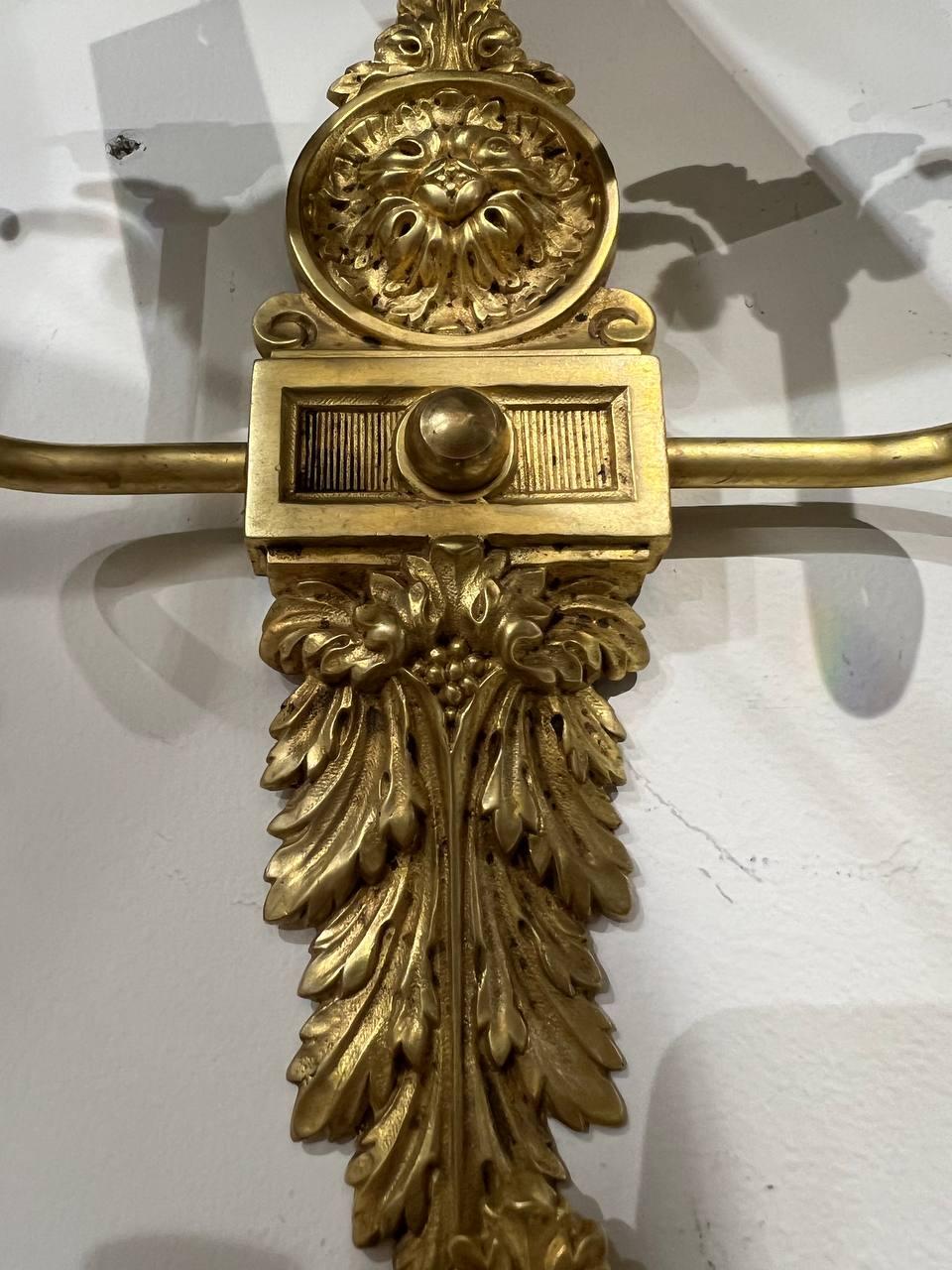 Engraved 1920s Small Gilt Bronze Caldwell Sconces with two lights For Sale