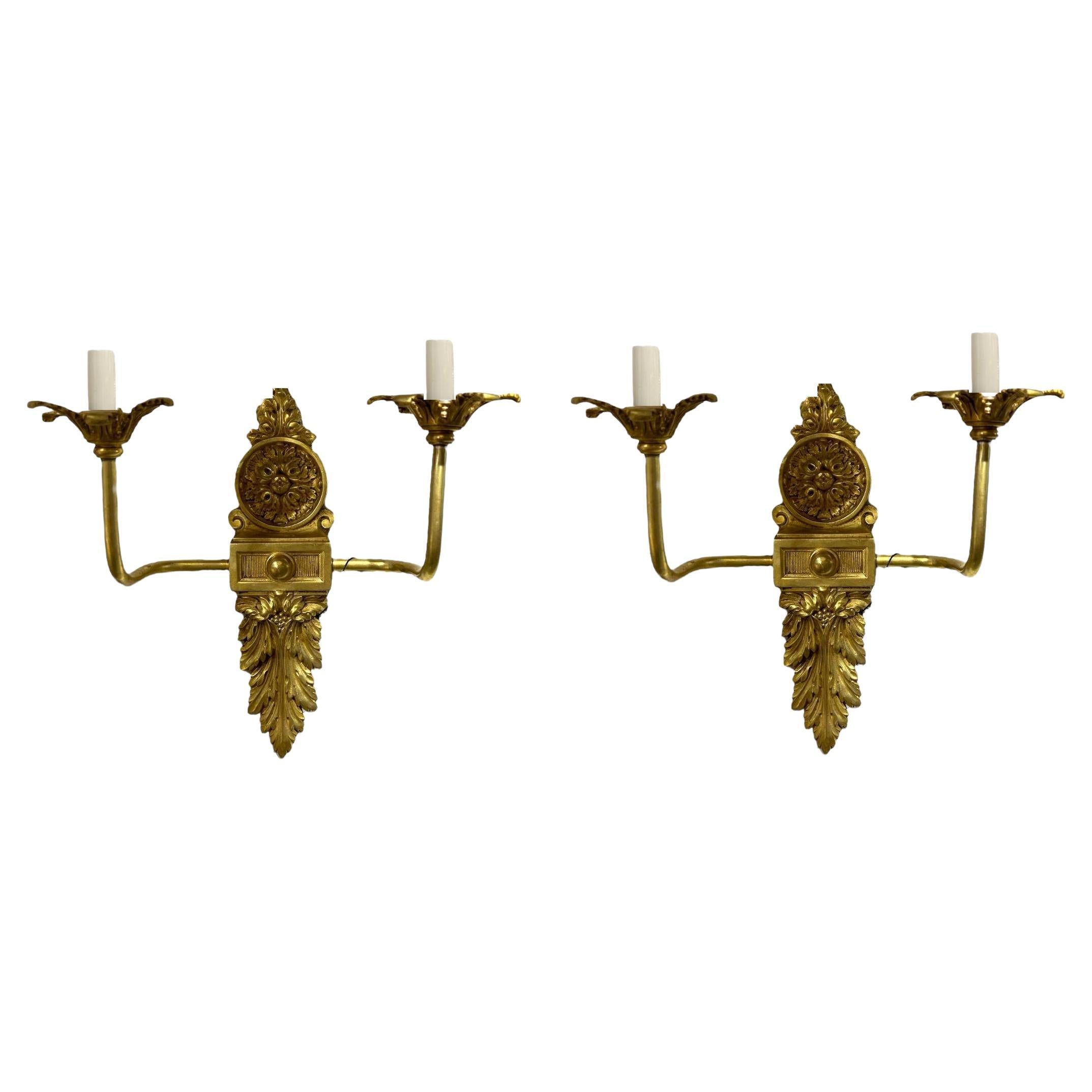 1920s Small Gilt Bronze Caldwell Sconces with two lights