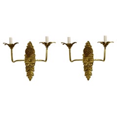 Antique 1920s Small Gilt Bronze Caldwell Sconces with two lights