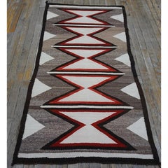 1920s Small Gray Antique Tribal Geometric Native American Navajo Flat Weave Rug