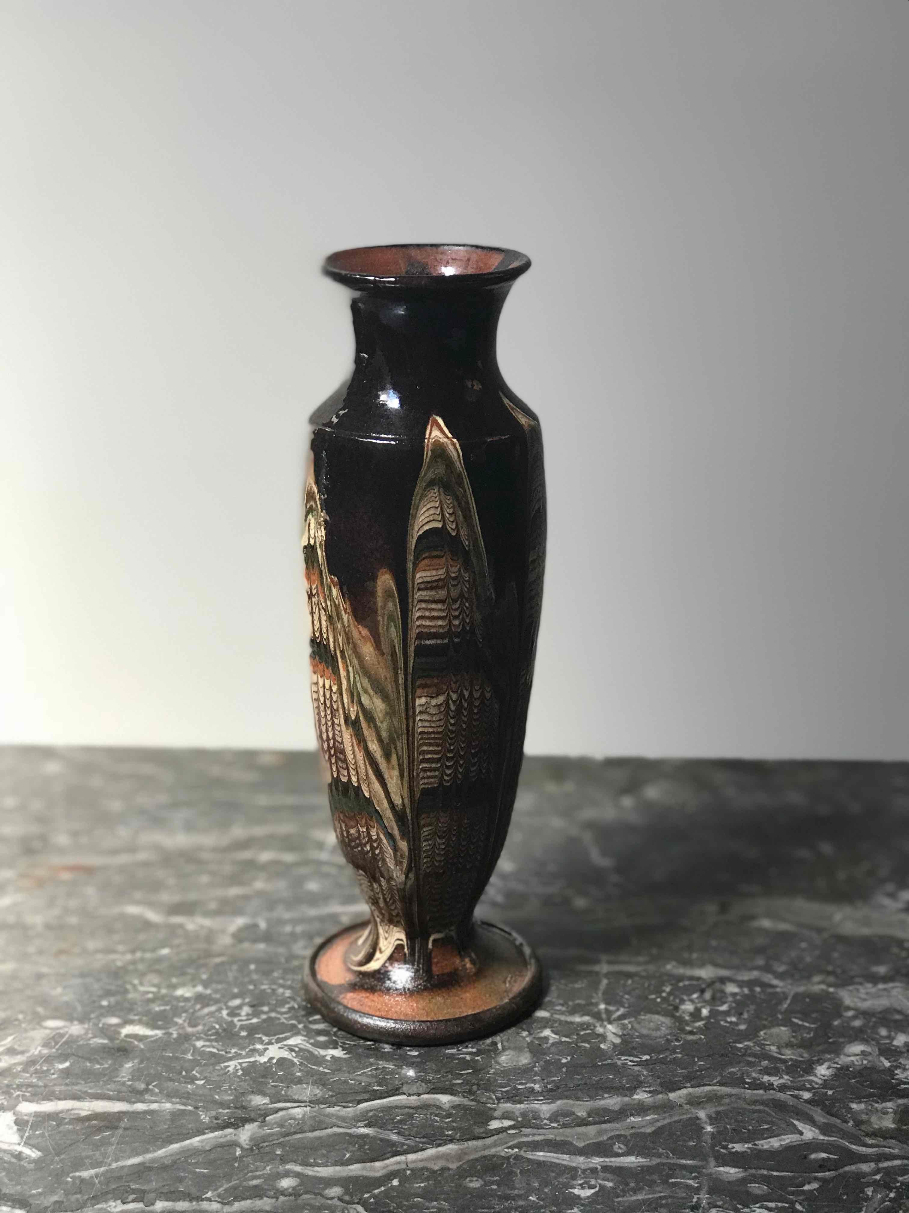 1920s small multi-color glazed vase from France. 